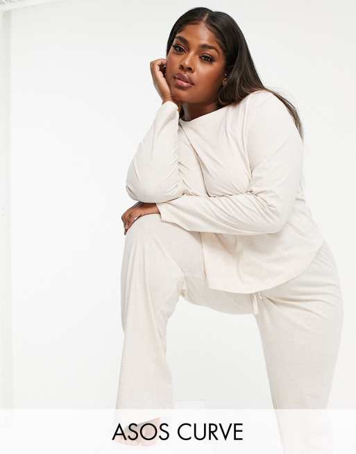 ASOS DESIGN Curve mix & match jersey pajama set in cream