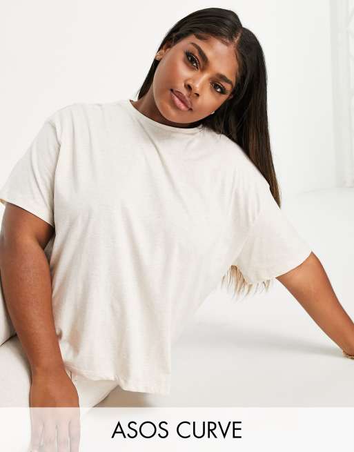 ASOS DESIGN Curve mix & match jersey pyjama tee in cream