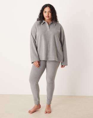 Asos Curve Asos Design Curve Mix & Match Lightweight Fleece Collared Sweater In Gray