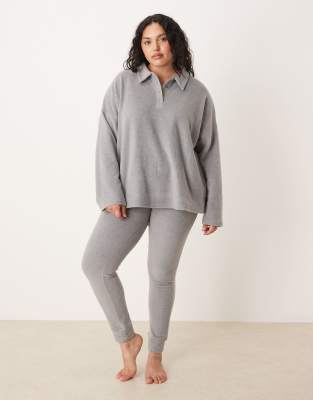 ASOS DESIGN Curve - Mix & Match - Lounge-Leggings aus leichtem Fleece in Hellgrau