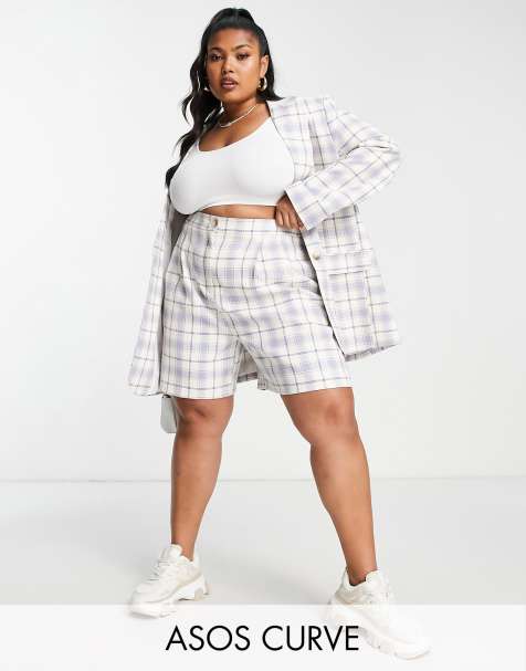 ASOS DESIGN Curve Mix & Match mom suit shorts in blue check - view 1