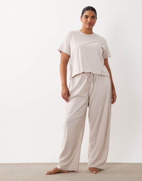 ASOS Design Curve mix & match oatmeal marl pyjama set - view 1