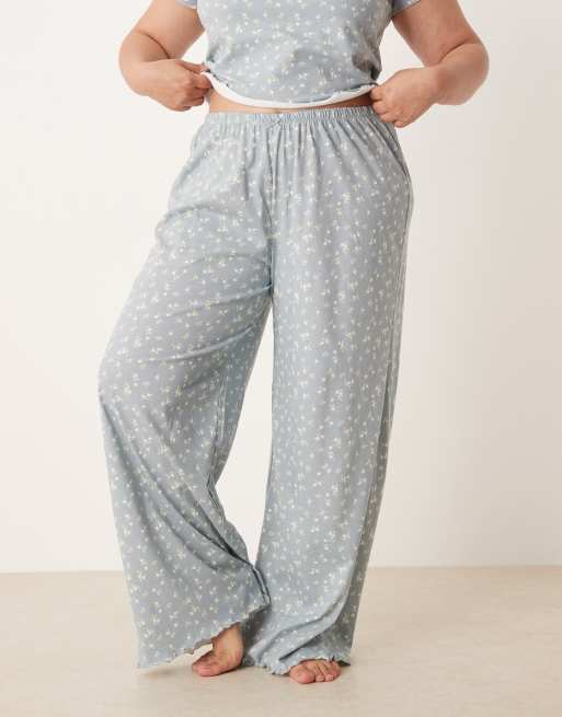 ASOS DESIGN Curve mix & match pajama pants in blue floral print, 3 of 4
