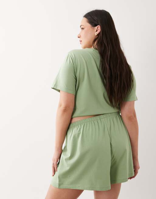 ASOS DESIGN Curve - Mix & Match - Pantaloncini del pigiama morbidi in cotone verde pistacchio, 5 di 5