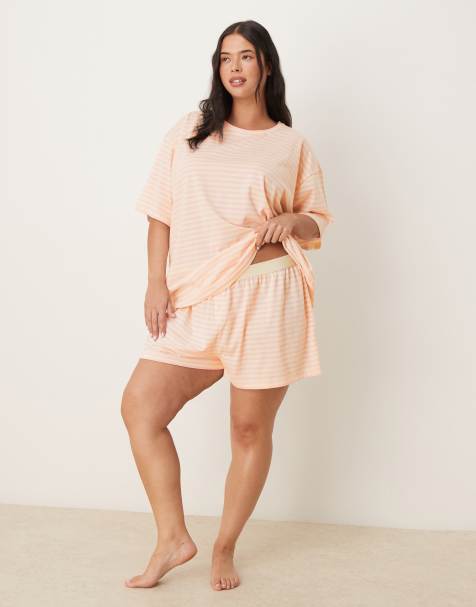 ASOS DESIGN Curve - Mix & Match - Pantaloncini pigiama vaporosi rosa a righe - view 1