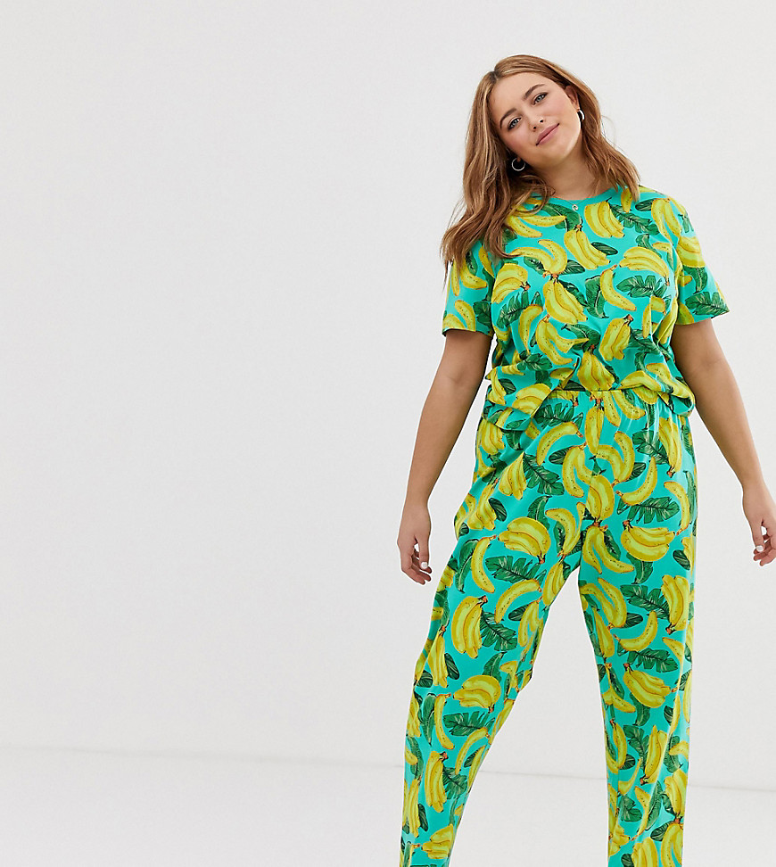 ASOS DESIGN Curve - Mix & Match - Pantaloni del pigiama in jersey con banane-Multicolore