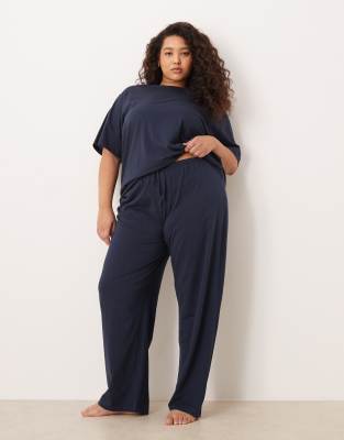 ASOS DESIGN Curve - Mix & Match - Pyjama-Hose aus Baumwolle in Marineblau