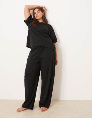 ASOS DESIGN Curve - Mix & Match - Pyjama-Hose aus Baumwolle in Schwarz