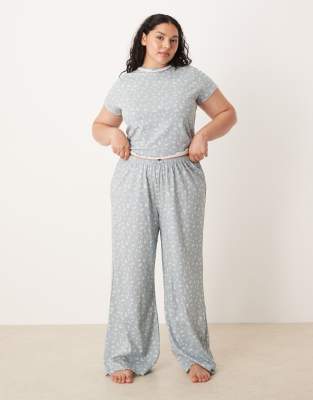 ASOS DESIGN Curve - Mix & Match - Pyjama-Hose in Blau mit Blümchenmuster