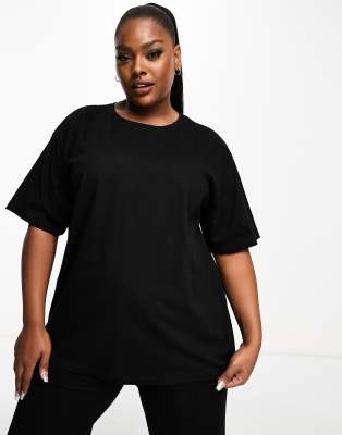 ASOS DESIGN Curve - Mix & Match - Pyjama-T-Shirt aus Baumwolle in Schwarz mit Oversize-Passform