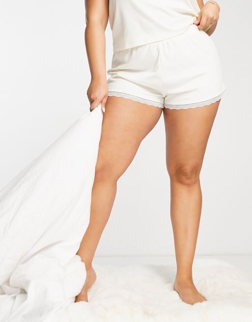 ASOS DESIGN Curve mix & match heart pointelle pajama boxer shorts in white