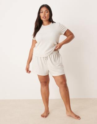 Asos Curve Asos Design Curve Mix & Match Rib Oversized Tee With Side Split In Neutral