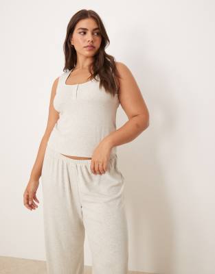 ASOS Curve ASOS DESIGN Curve mix & match rib pyjama vest in beige-Neutral