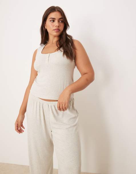 ASOS DESIGN Curve mix & match rib singlet in beige - view 1