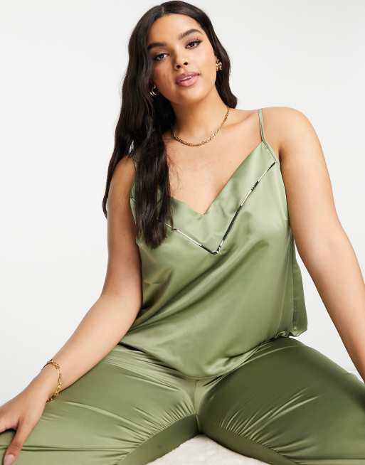 ASOS DESIGN satin cami in olive