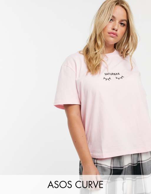 ASOS DESIGN Curve mix & match saturbae tee & pant set, 2 of 3