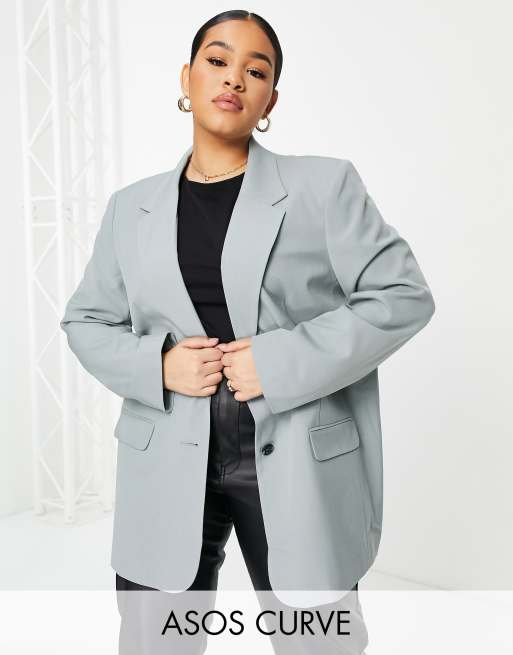 ASOS DESIGN Curve – Mix & Match – Schmal geschnittener Boyfriend-Anzugblazer in Salbeigrün