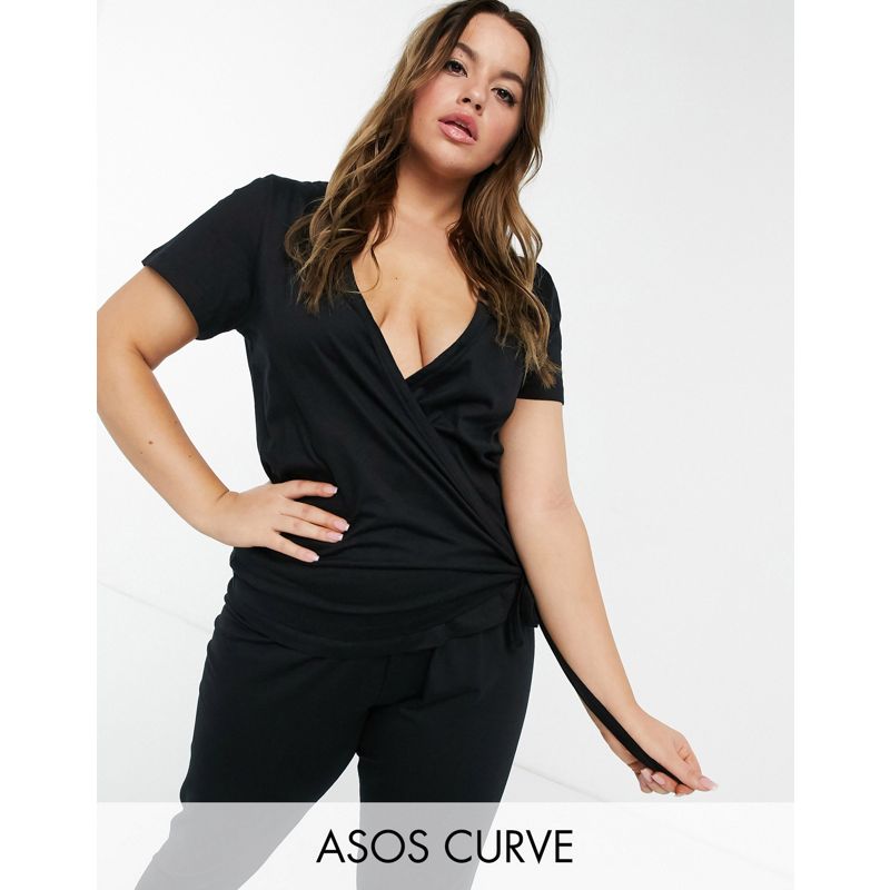 DESIGN Curve – Mix & Match – Schwarzes Pyjama-Oberteil aus Jersey mit Wickeldesign
