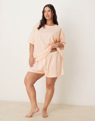 ASOS DESIGN Curve – Mix & Match – Schwingende Pyjama-Shorts in gestreiftem Rosa - view 1