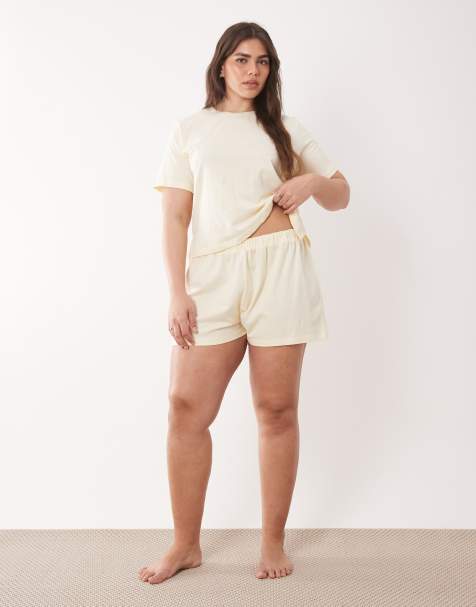 ASOS DESIGN Curve - Mix & Match - Short de pyjama en coton - Babeurre - view 1