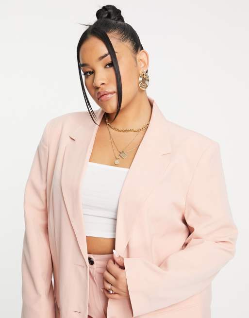 ASOS DESIGN Curve mix & match slim boy suit blazer in blush, 3 of 4