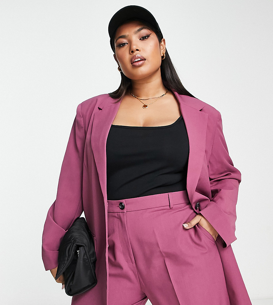 ASOS DESIGN Curve Mix & Match slim boy suit blazer in plum-Purple