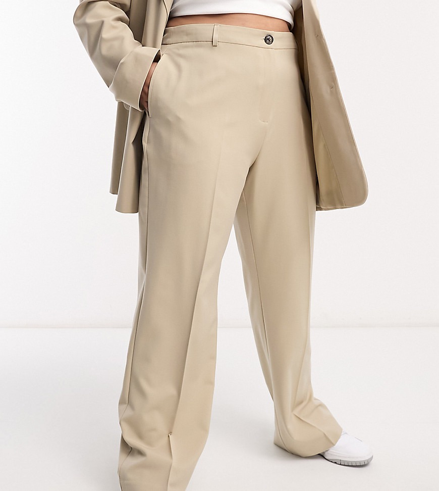 ASOS DESIGN Curve Mix & Match slim straight suit pants in neutral