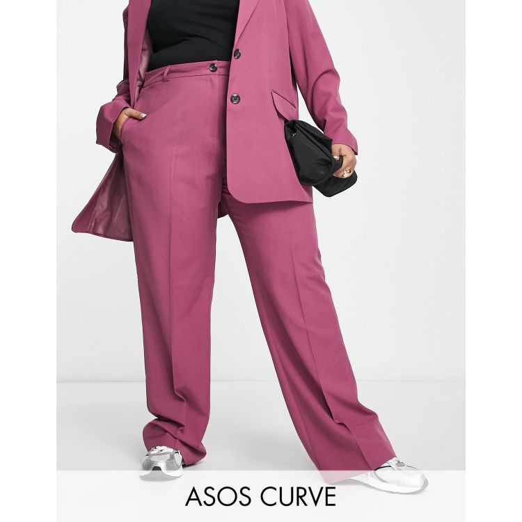 ASOS DESIGN linen wide leg suit pants in hot pink