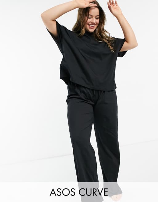 ASOS DESIGN Curve mix & match straight leg jersey pajama pants in black