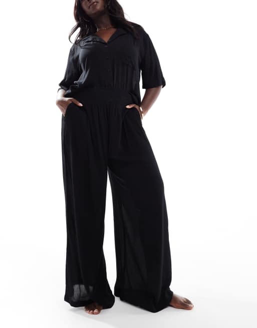 ASOS DESIGN Curve – Mix & Match – Strandhose in Schwarz mit Knitterstruktur 