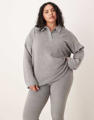 ASOS DESIGN Curve - Mix & Match - Sweatshirt aus leichtem Fleece in Hellgrau mit Kragen