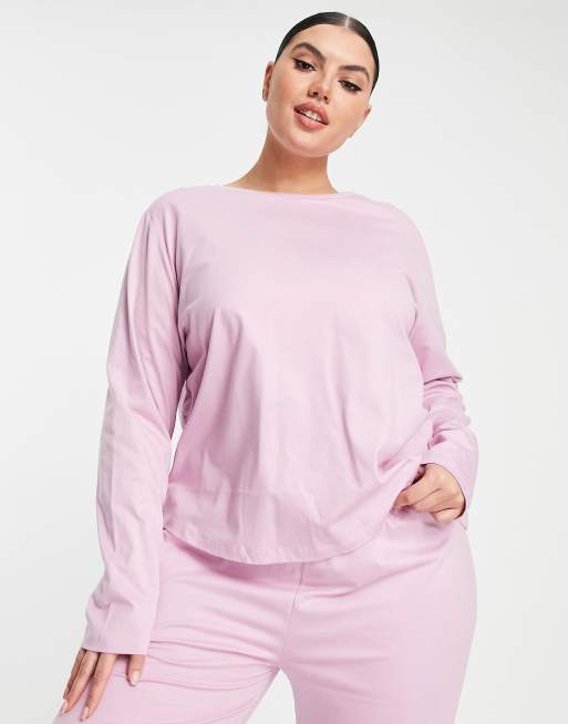 ASOS DESIGN Curve - Mix & Match - T-shirt de pyjama à manches longues en jersey de coton - Rose - PINK, 3 de 4