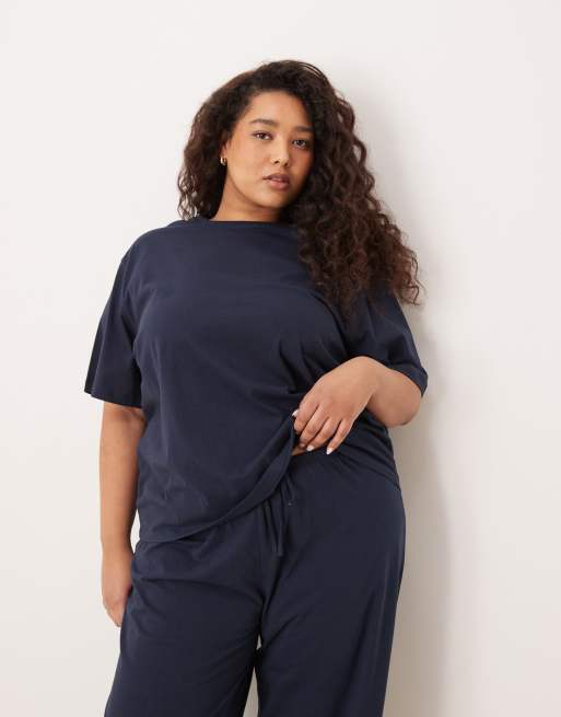 ASOS DESIGN Curve - Mix & Match - T-shirt del pigiama oversize in cotone color blu navy