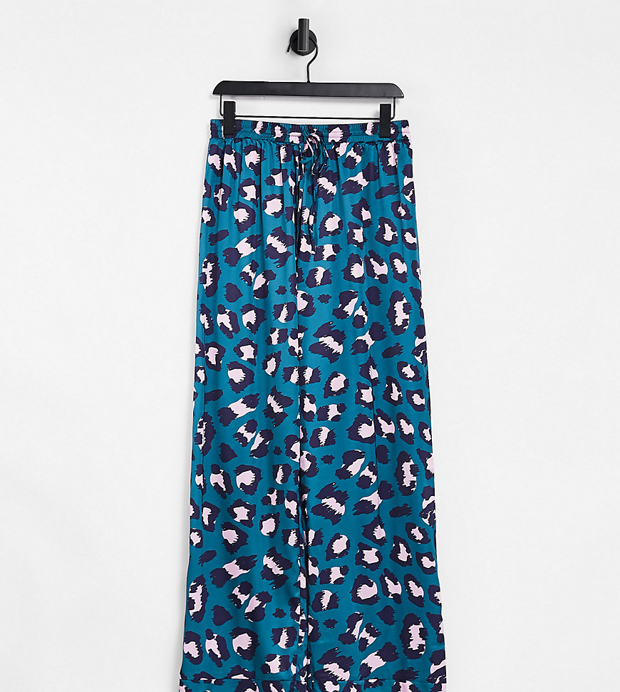 ASOS DESIGN Curve – Mix & matcha – Blågröna pyjamasbyxor med raka ben och djurmönster
