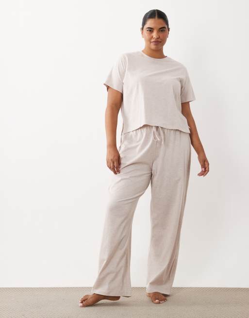 ASOS DESIGN Curve – Mixa och matcha – Beigemelerad pyjamas, 4 av 4