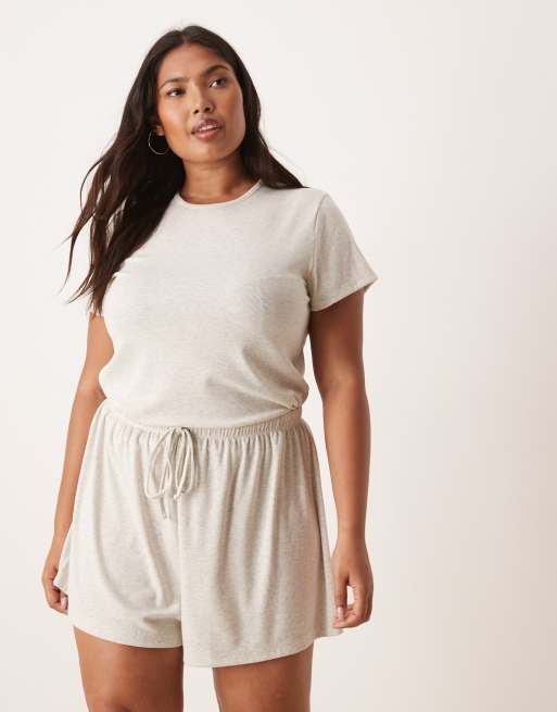 ASOS DESIGN Curve - Mix og match - Beige flagrende shorts i ribstrik
