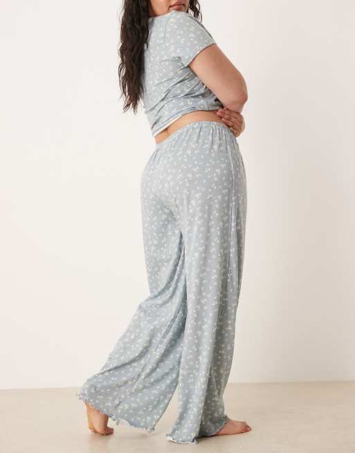 ASOS DESIGN Curve - Mix og match - Blå pyjamasbukser med småprint, 2 af 4