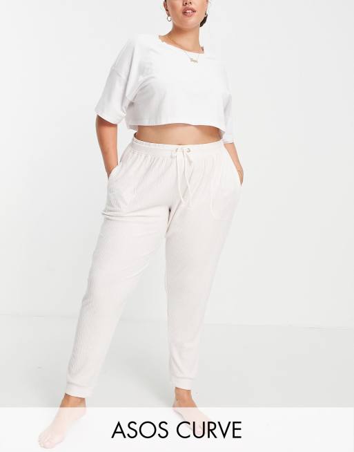 ASOS DESIGN Curve - Mix og match - Ecrufarvede lounge-joggingbukser i superblød ribstrik