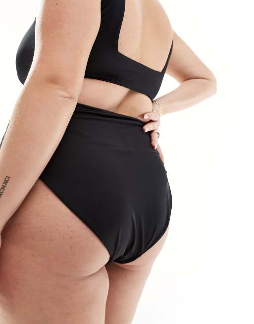 ASOS DESIGN Curve - Mix og match - Højtaljede bikinitrusser med høj benskæring i sort, 3 af 4