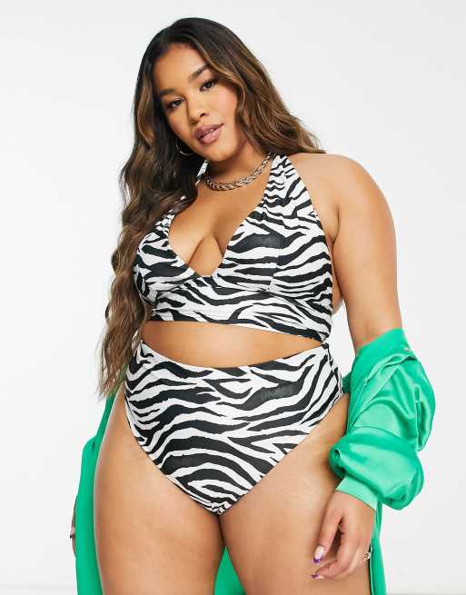 ASOS DESIGN Curve - Mix og match - Højtaljede bikinitrusser med høj benskæring i zebraprint , 4 af 4