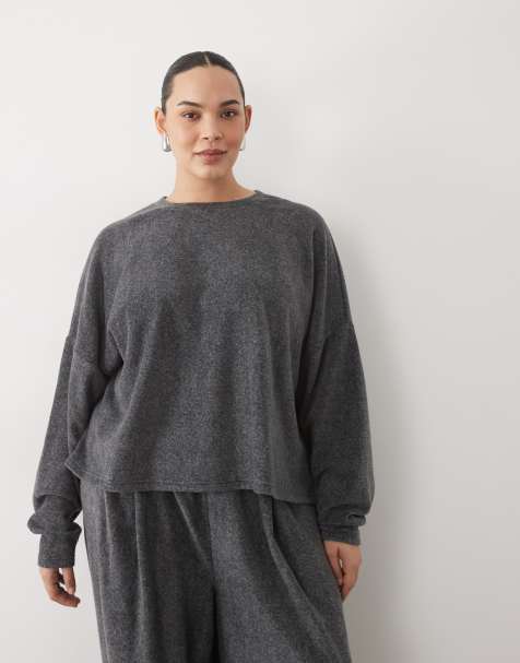 ASOS DESIGN Curve - Mix og match - Koksgråt lounge-sæt i let fleece - view 1