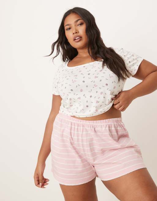 ASOS DESIGN Curve - Mix og match - Lyserøde flagrende shorts med striber