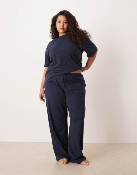 ASOS DESIGN Curve - Mix og match - Oversized marineblå pyjamas i bomuld - view 1