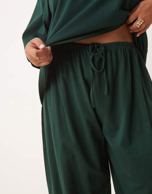 ASOS DESIGN Curve - Mix og match - Skovgrønne pyjamasbukser i bomuld, 2 af 4