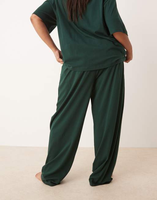 ASOS DESIGN Curve - Mix og match - Skovgrønne pyjamasbukser i bomuld, 3 af 4