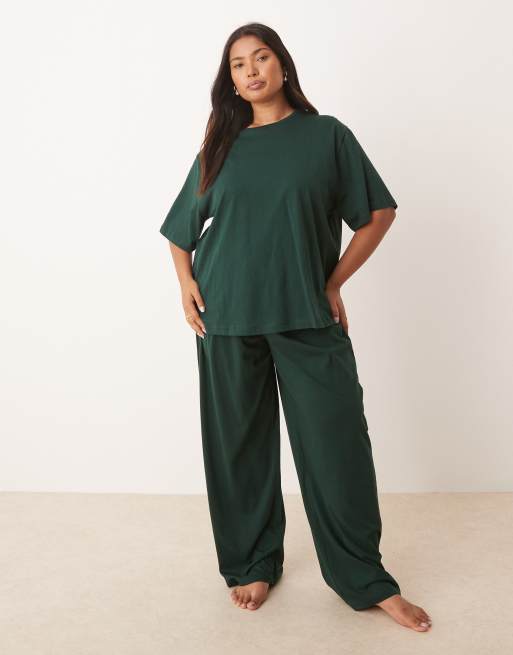ASOS DESIGN Curve - Mix og match - Skovgrønne pyjamasbukser i bomuld, 4 af 4