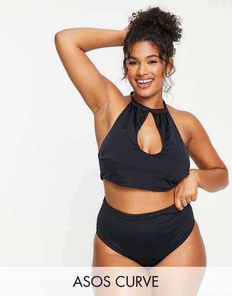ASOS DESIGN Curve - Mix og Match - Sort halterneck-bikinitop med udskæringsdetalje - view 1