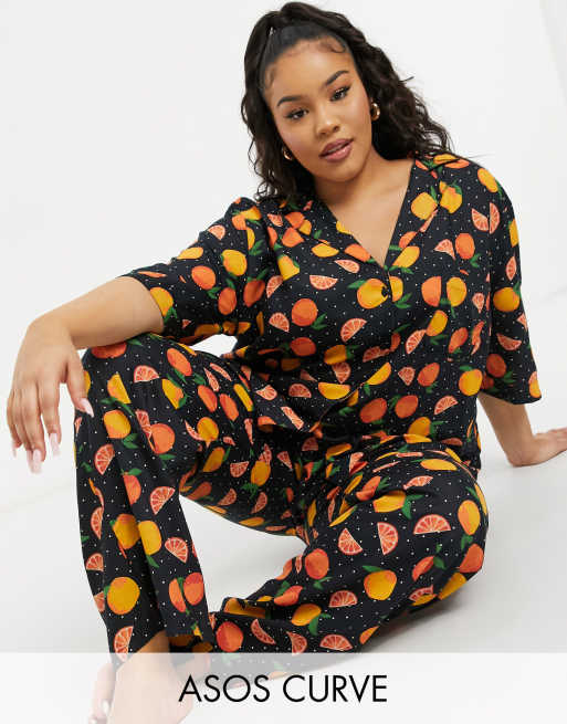 ASOS DESIGN Curve – Mixa och matcha – Orangefärgat mönstrat set i 100% modal, 2 av 5