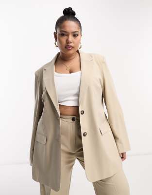 Asos Design Curve - Mixa & Matcha - Neutral Kavaj I Boy-Modell Med Smal Passform-Naturlig
