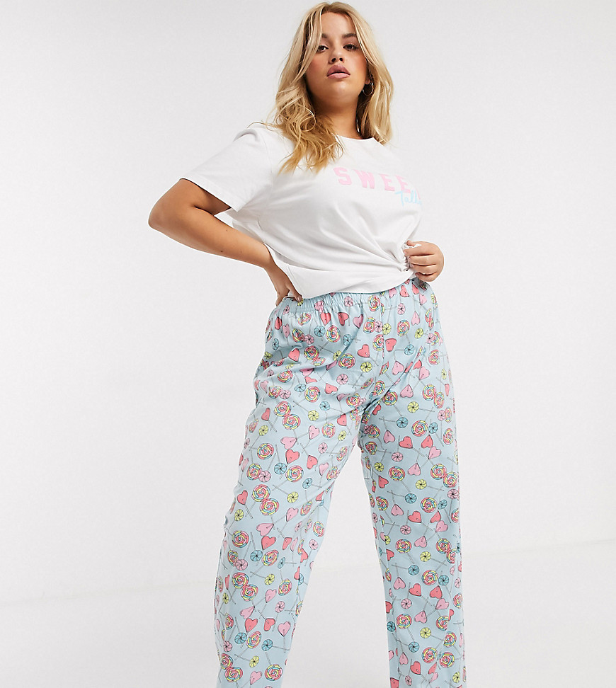 ASOS DESIGN Curve – Mixa & matcha – Pyjamasbyxor med godismönster-Flerfärgad